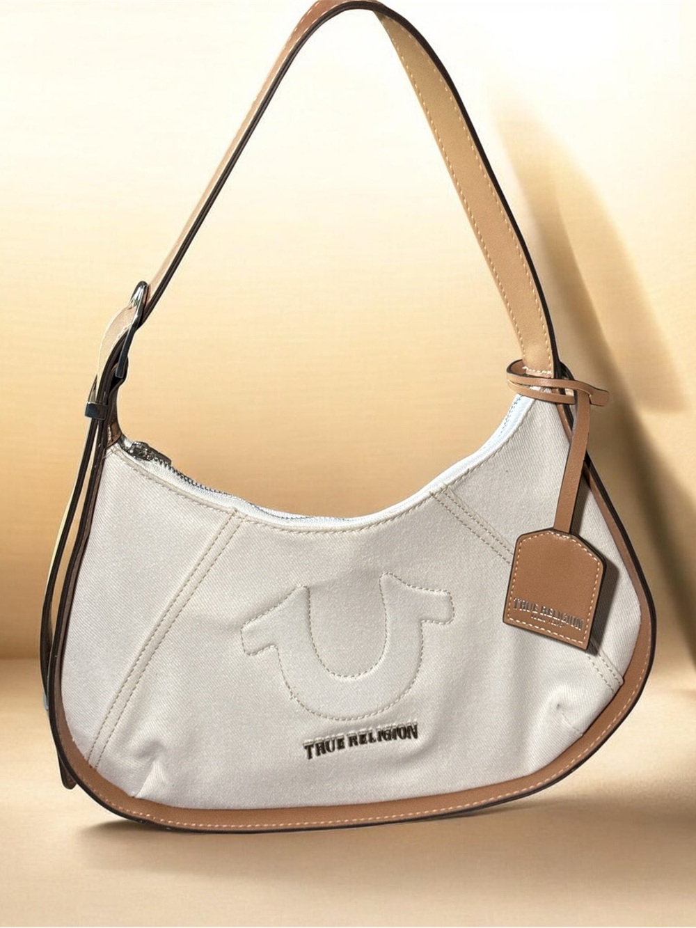 True Religion Women's Trapunto Logo Crescent Hobo Bag